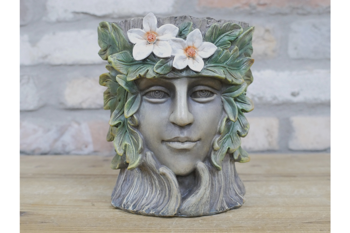 Tree Stump Planter Garden Ornament – Green Man Face Resin Plant Pot | Outdoor Patio Tree Log Flower Planter Decor