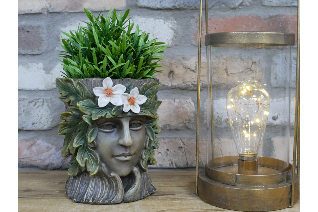 Tree Stump Planter Garden Ornament – Green Man Face Resin Plant Pot | Outdoor Patio Tree Log Flower Planter Decor