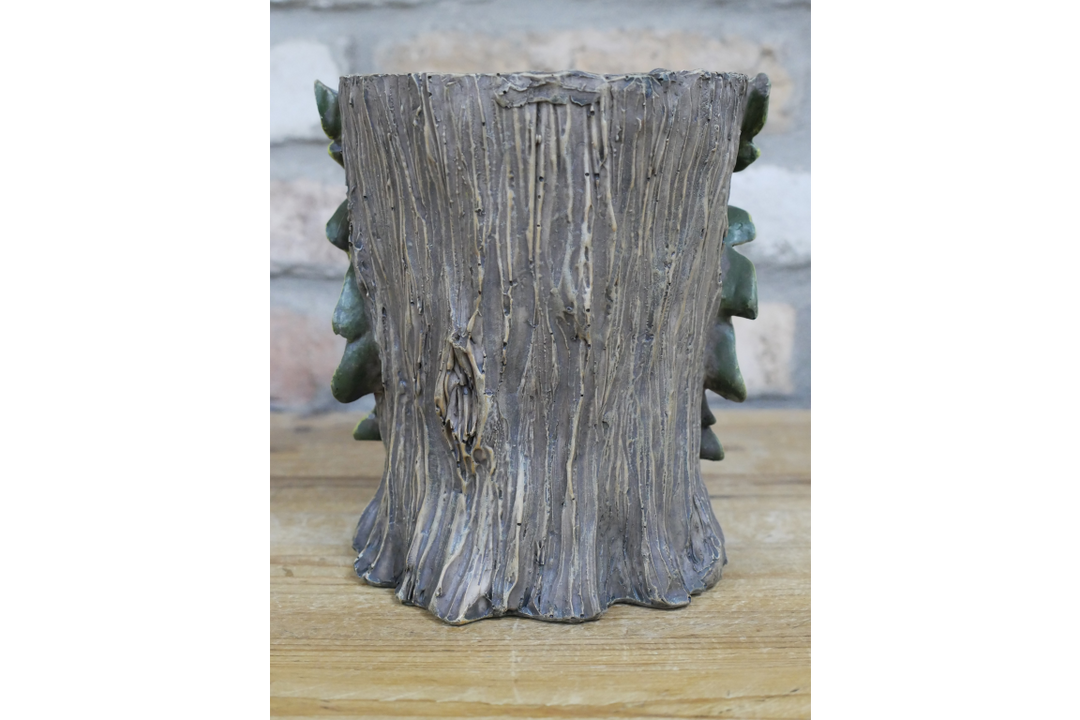 Tree Stump Planter Garden Ornament – Green Man Face Resin Plant Pot | Outdoor Patio Tree Log Flower Planter Decor