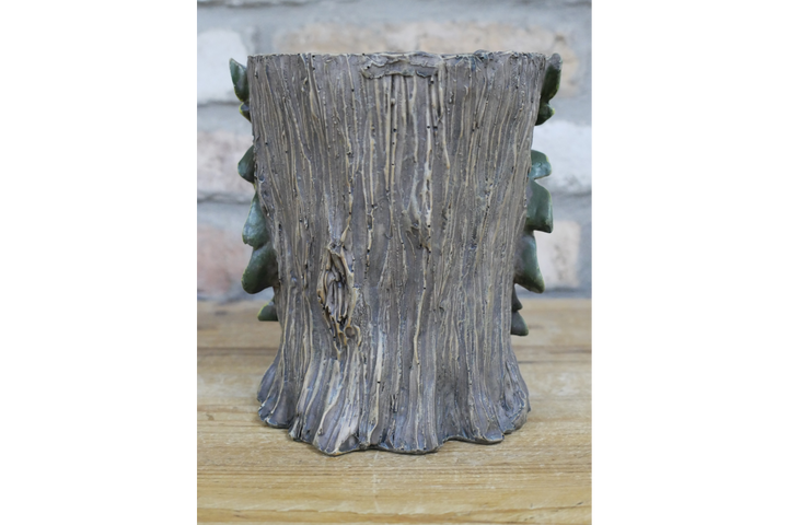 Tree Stump Planter Garden Ornament – Green Man Face Resin Plant Pot | Outdoor Patio Tree Log Flower Planter Decor