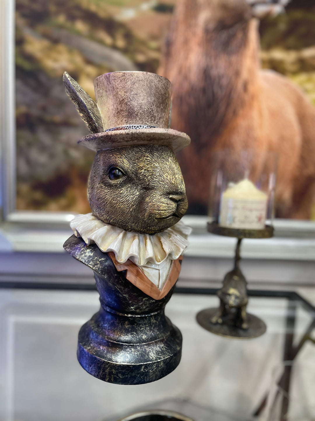 Gold Rabbit bust ornament with ruffled collar