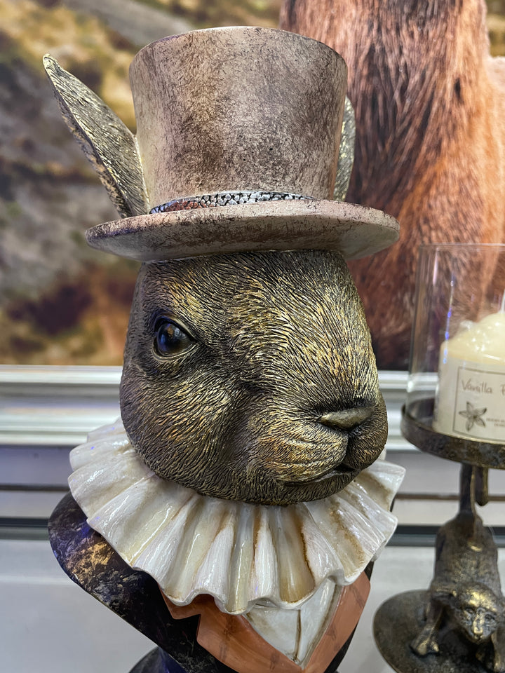 Gold Rabbit bust ornament with ruffled collar