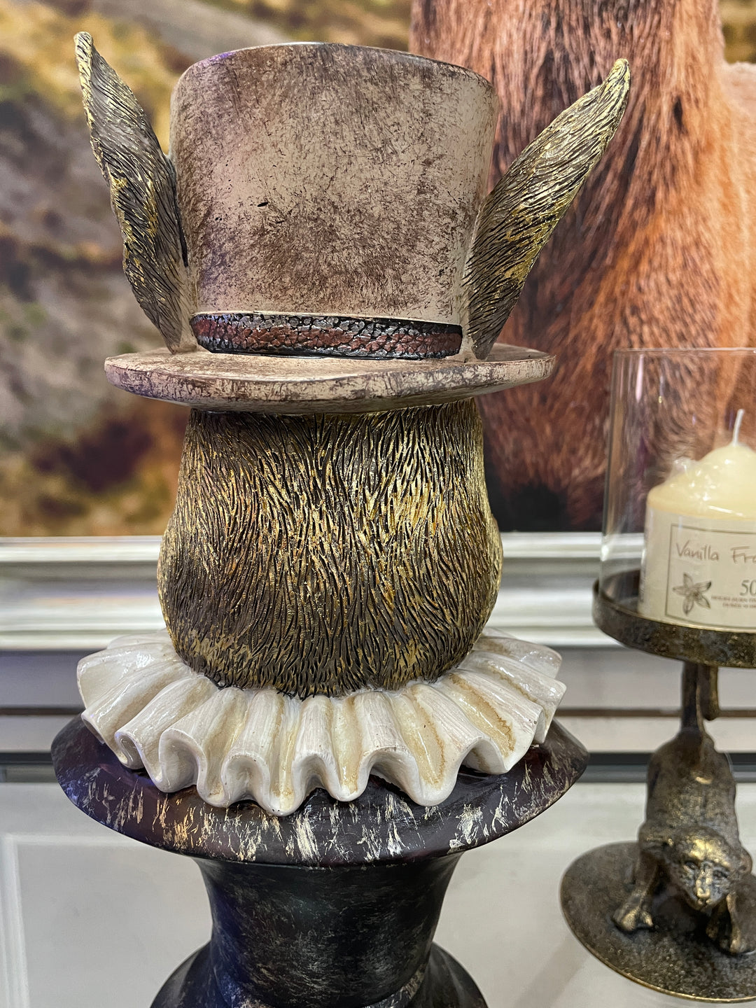 Gold Rabbit bust ornament with ruffled collar