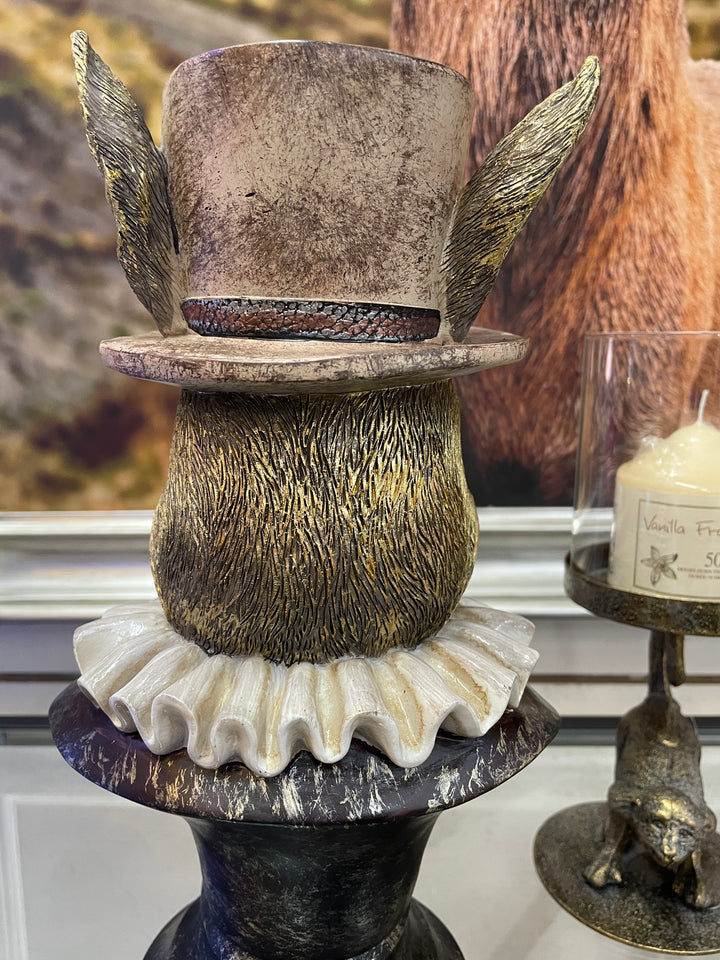 Gold Rabbit bust ornament with ruffled collar