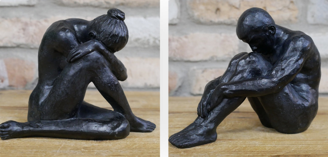 Sitting Man & Woman Black Resin Figurine Modern Home Decor Ornament