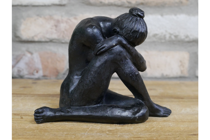 Sitting Man & Woman Black Resin Figurine Modern Home Decor Ornament