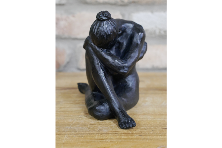 Sitting Man & Woman Black Resin Figurine Modern Home Decor Ornament