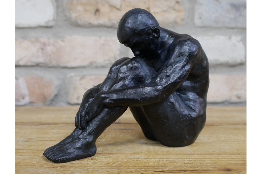 Sitting Man & Woman Black Resin Figurine Modern Home Decor Ornament