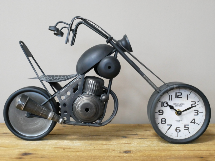 Black Motorbike Clock Made of Metal Detailed Bike Design