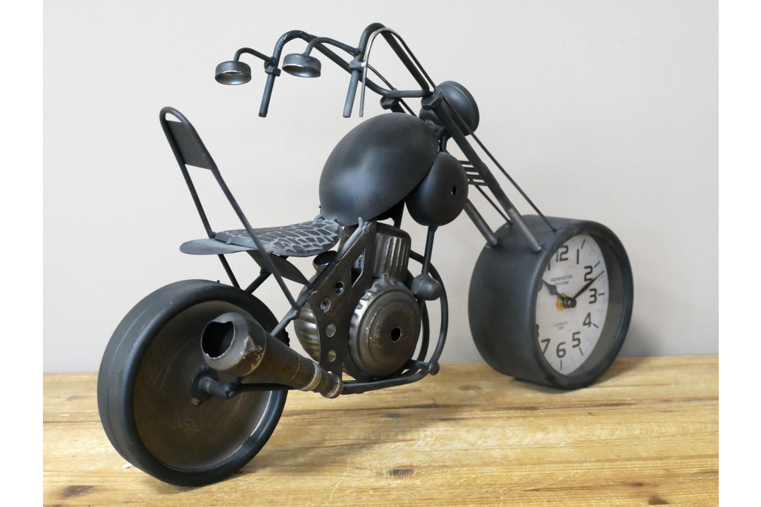 Black Motorbike Clock Made of Metal Detailed Bike Design