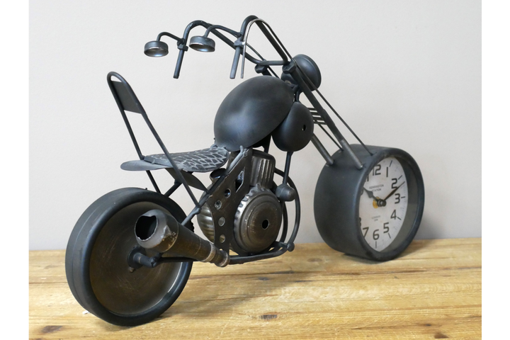 Black Motorbike Clock Made of Metal Detailed Bike Design