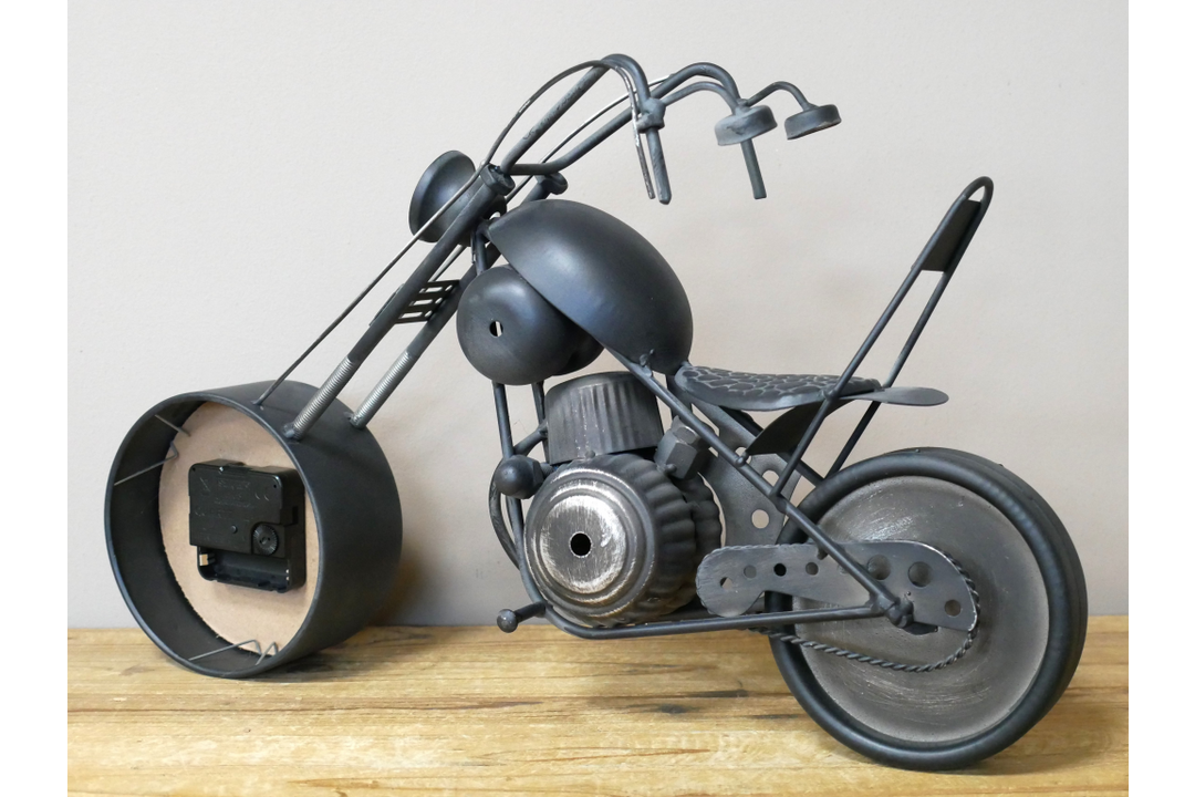 Black Motorbike Clock Made of Metal Detailed Bike Design
