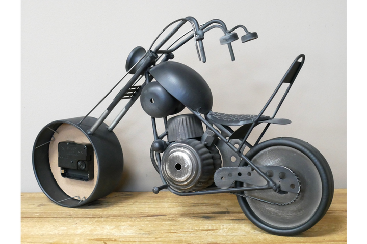 Black Motorbike Clock Made of Metal Detailed Bike Design
