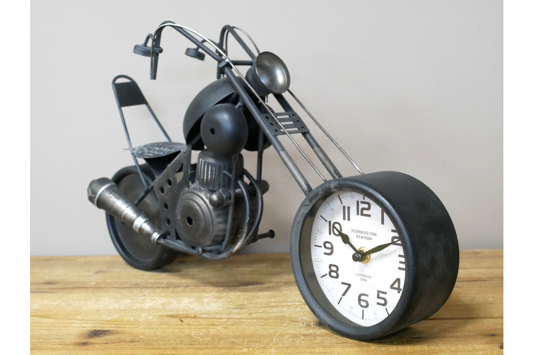 Black Motorbike Clock Made of Metal Detailed Bike Design
