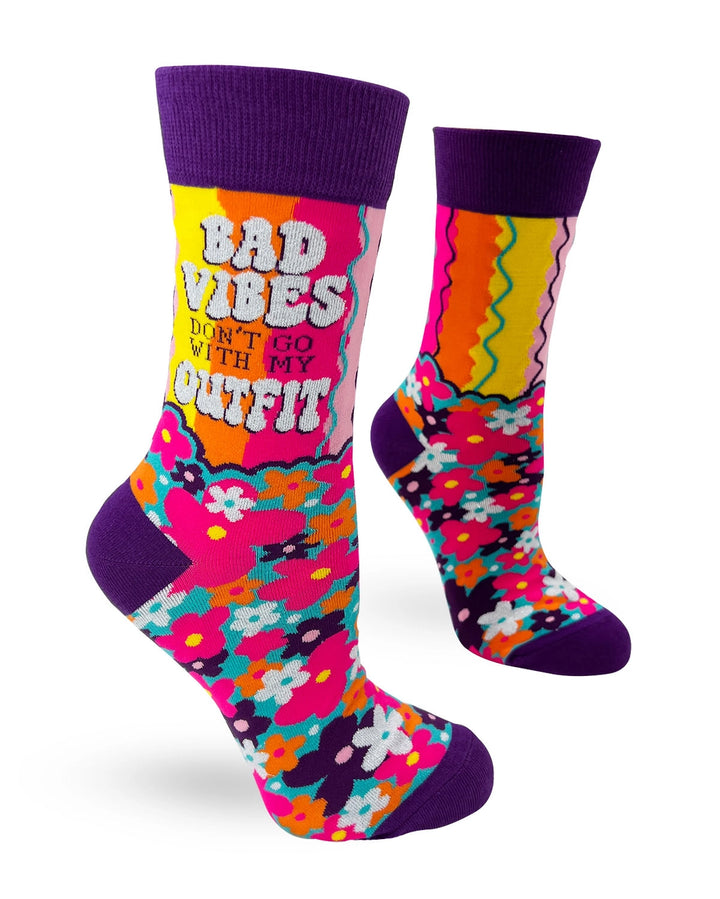 Pink, purple & blue floral funny cheeky novelty crew socks for women size 5-10
