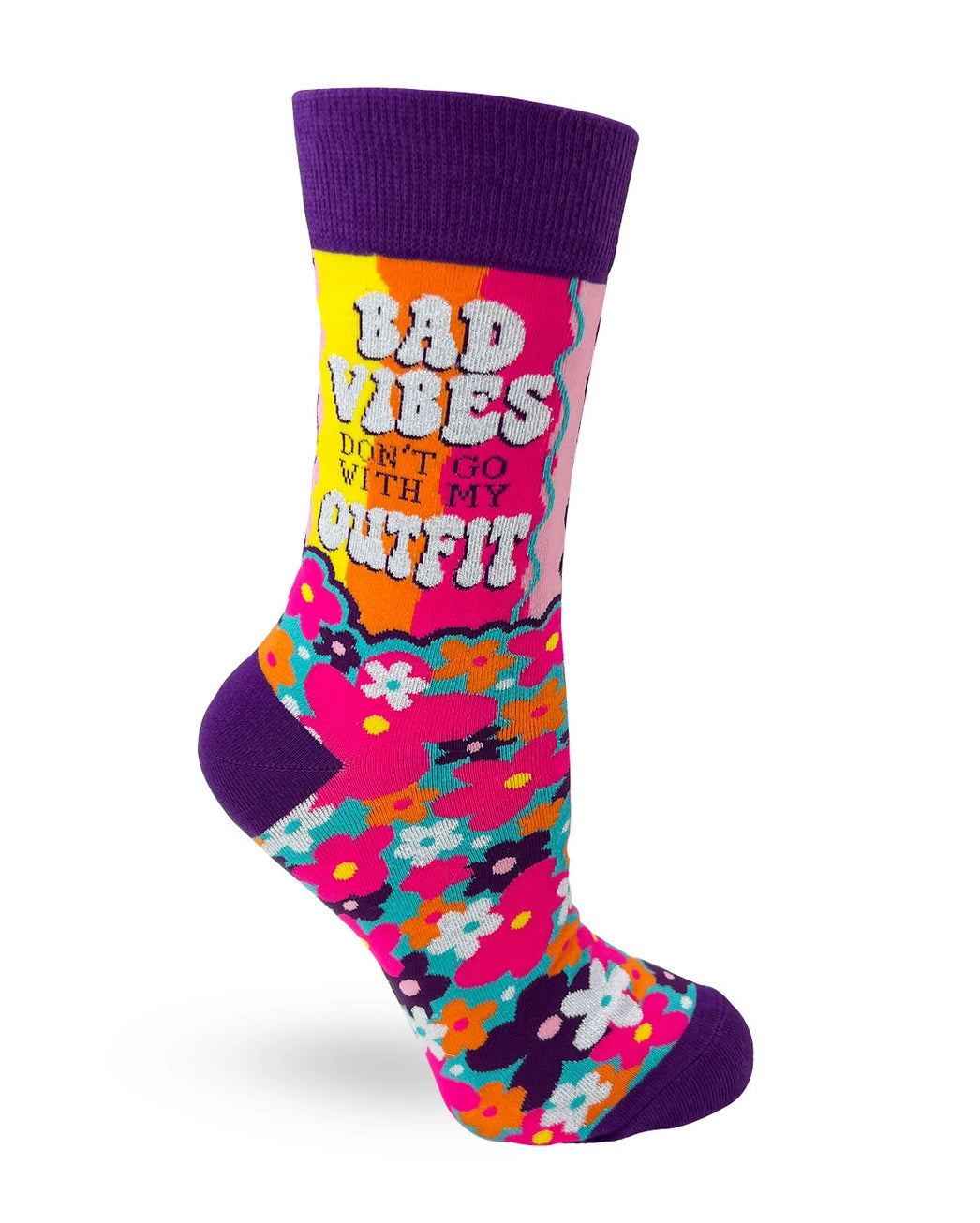 Pink, purple & blue floral funny cheeky novelty crew socks for women size 5-10