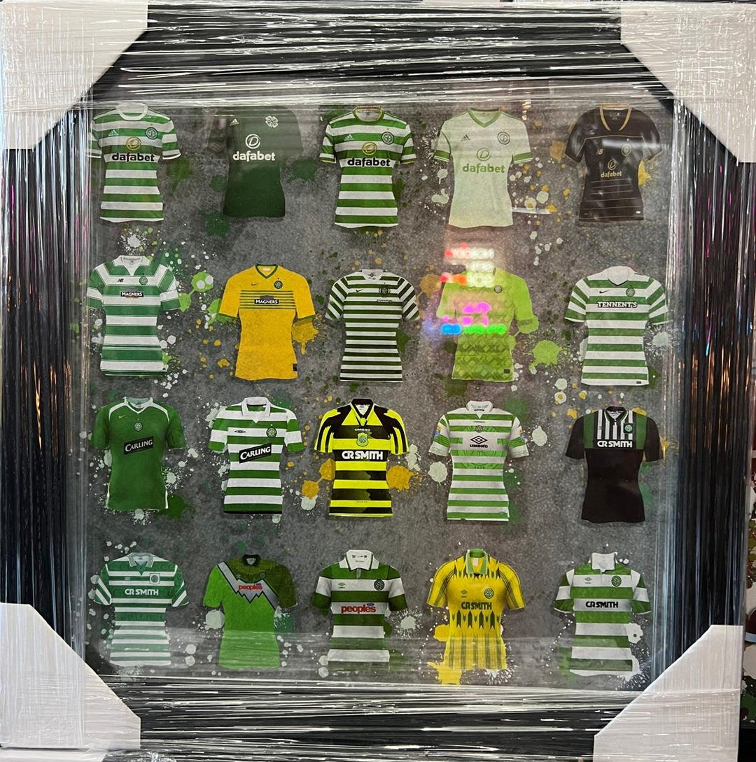 Black framed Green & white FC Team shirts stripe picture wall art