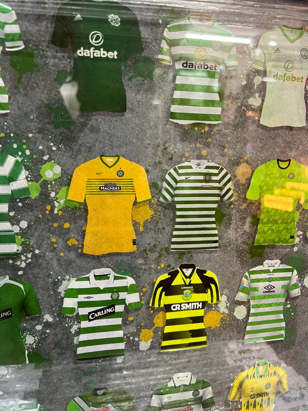 Black framed Green & white FC Team shirts stripe picture wall art