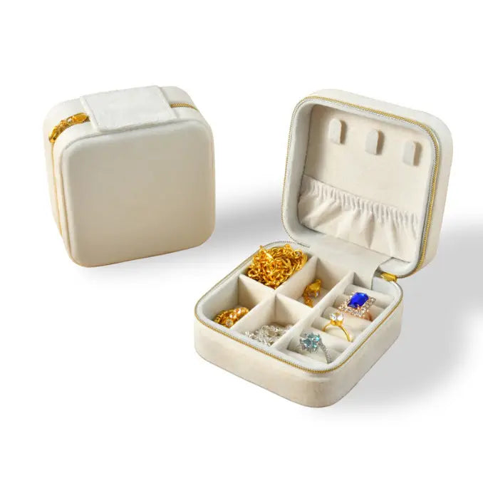 Square or Round Velvet & PU Jewellery Case – Travel Jewelry Organizer Box for Women, Elegant Gift Idea for Girls