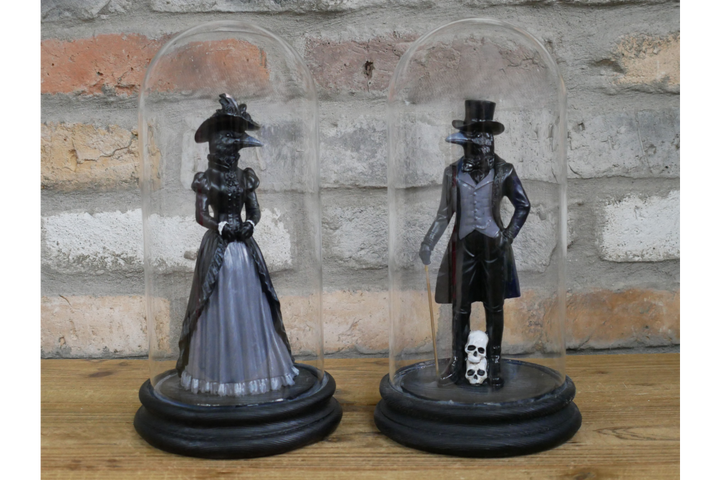 Crow Lady & Crow Gentleman in Glass Dome – Gothic Decorative Collectible Display Set