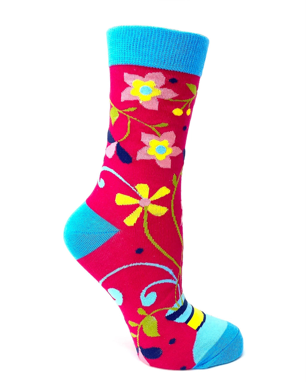 Pink, purple & blue floral funny cheeky novelty crew socks for women size 5-10