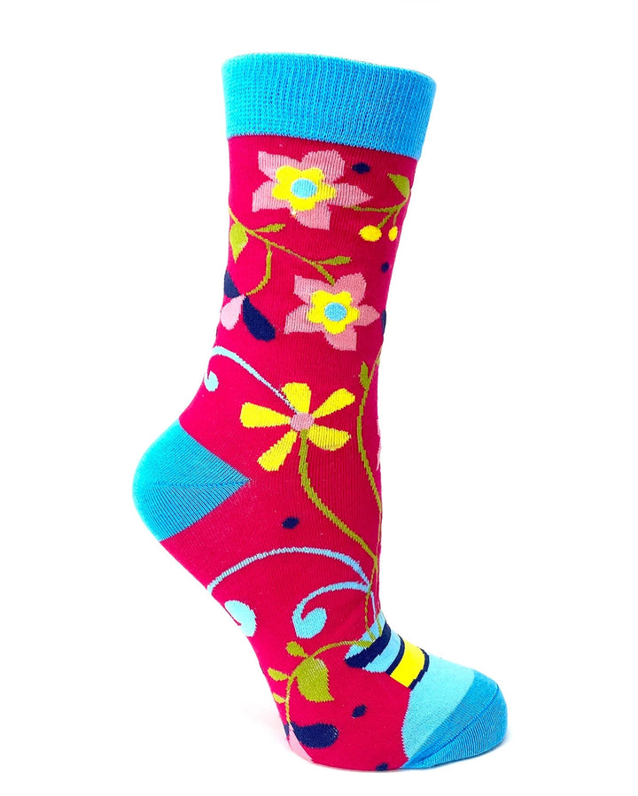 Pink, purple & blue floral funny cheeky novelty crew socks for women size 5-10