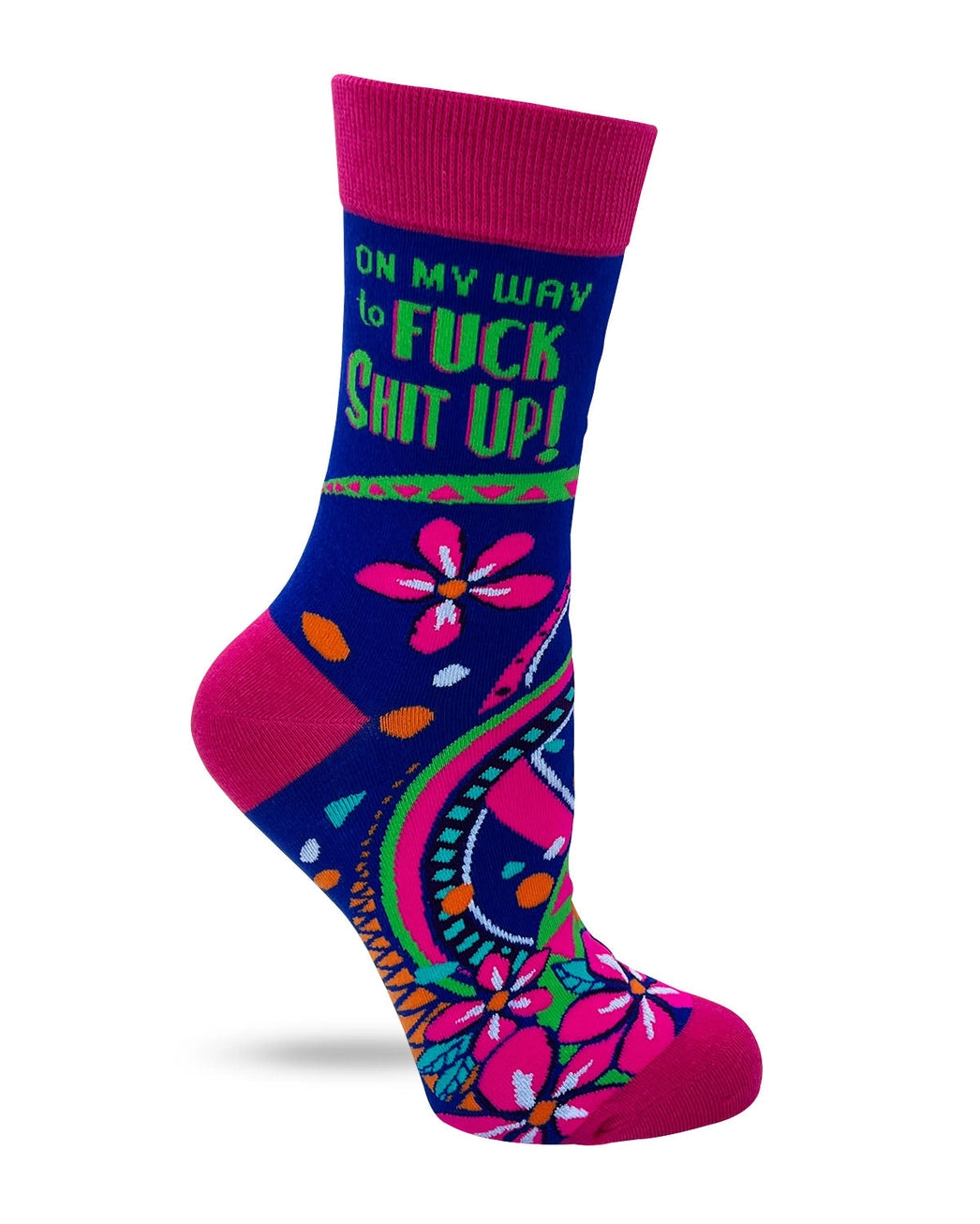 Blue & pink-funny cheeky novelty crew socks for women size 5-10 rude/humuor