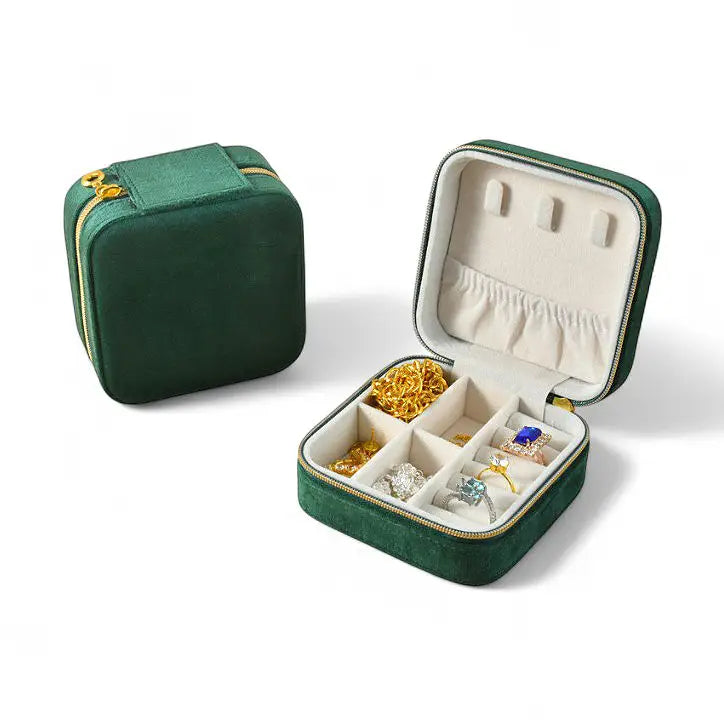 Square or Round Velvet & PU Jewellery Case – Travel Jewelry Organizer Box for Women, Elegant Gift Idea for Girls
