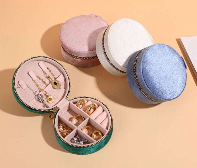 Square or Round Velvet & PU Jewellery Case – Travel Jewelry Organizer Box for Women, Elegant Gift Idea for Girls