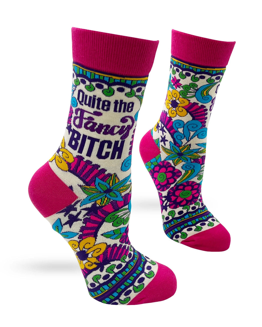 Blue & pink-funny cheeky novelty crew socks for women size 5-10 rude/humuor