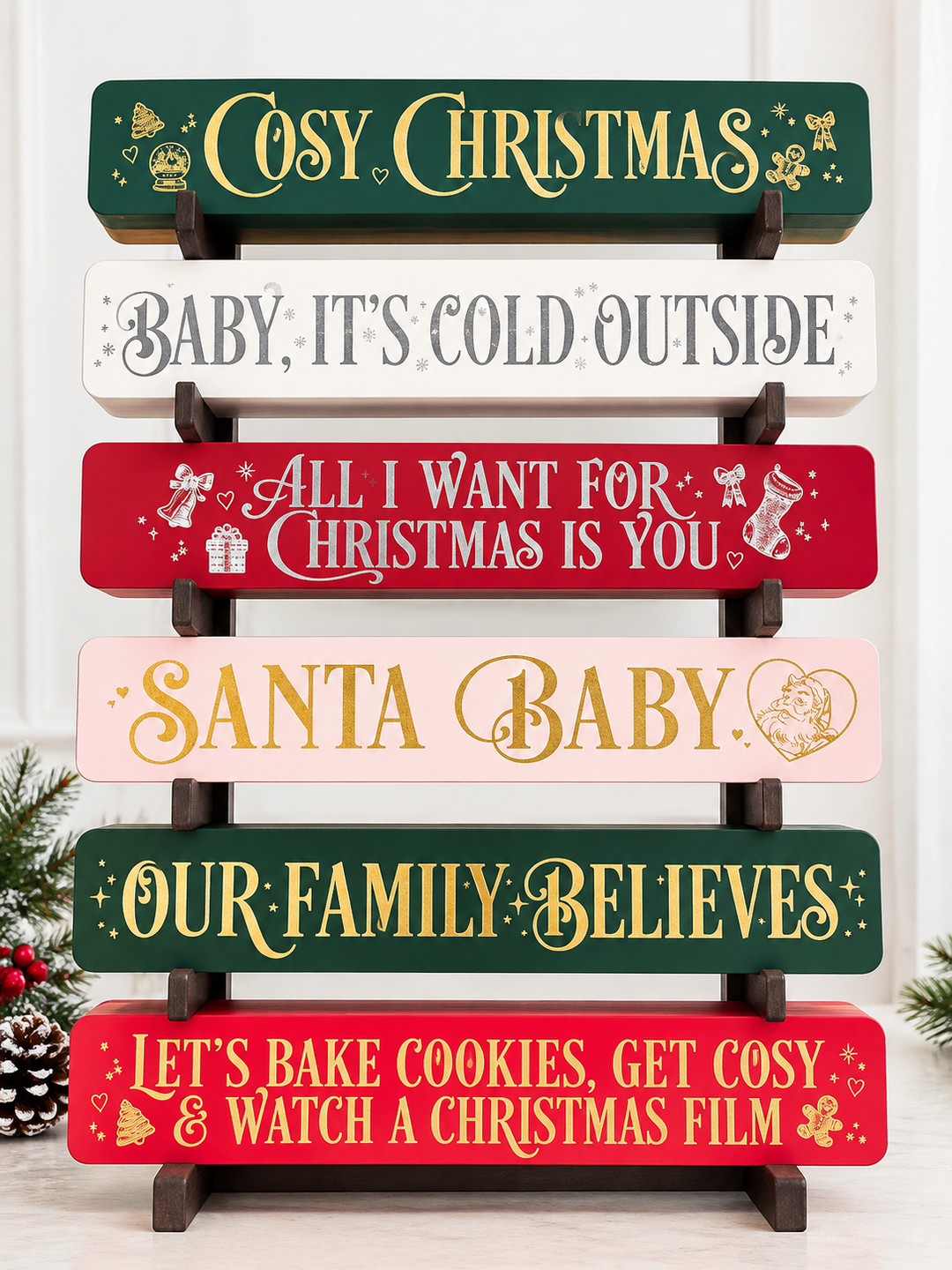 Christmas Wooden Hanging Signs – Festive Wall & Shelf Decor, 6 Designs