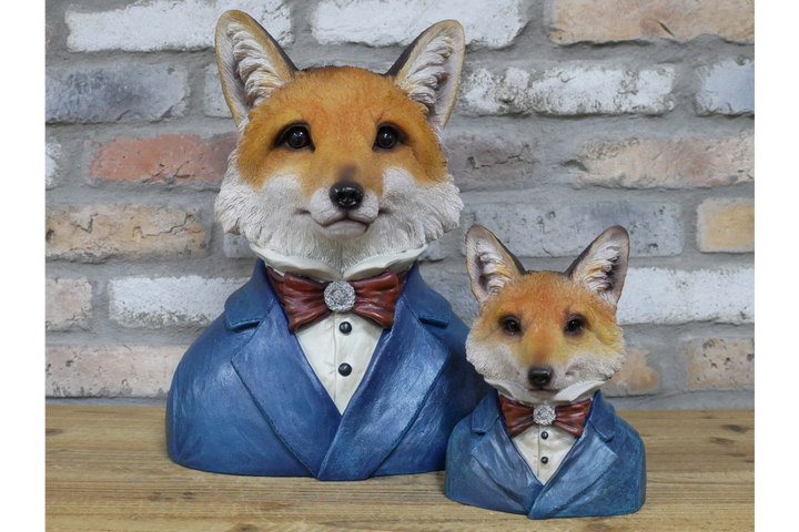 Dapper Fox Bust Resin Figurine in Suit Quirky Home Decor Ornament