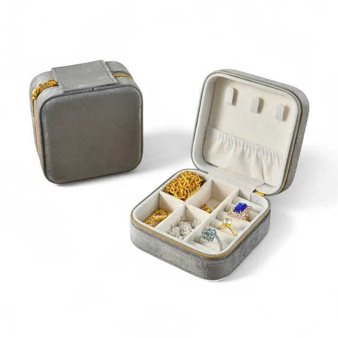 Square or Round Velvet & PU Jewellery Case – Travel Jewelry Organizer Box for Women, Elegant Gift Idea for Girls