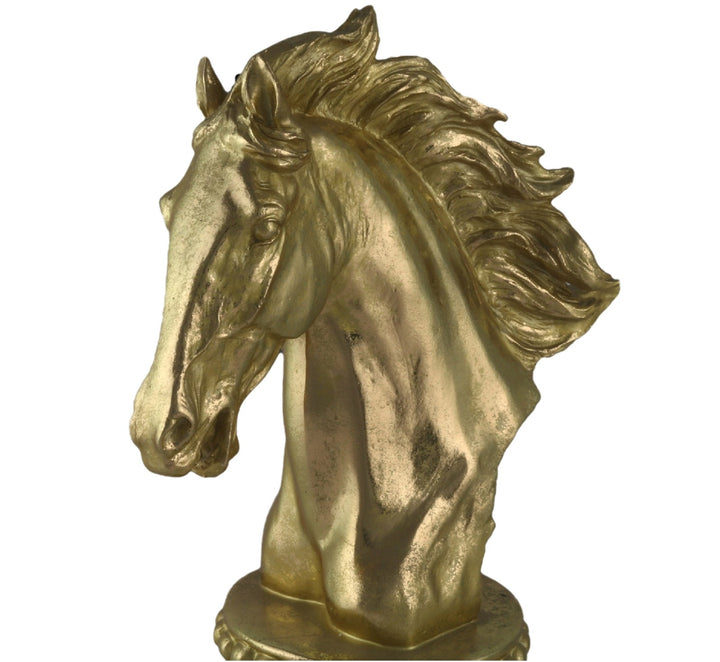Gold Horse Head Bust | Resin Sculpture Ornament | Elegant Home Décor Statement Piece