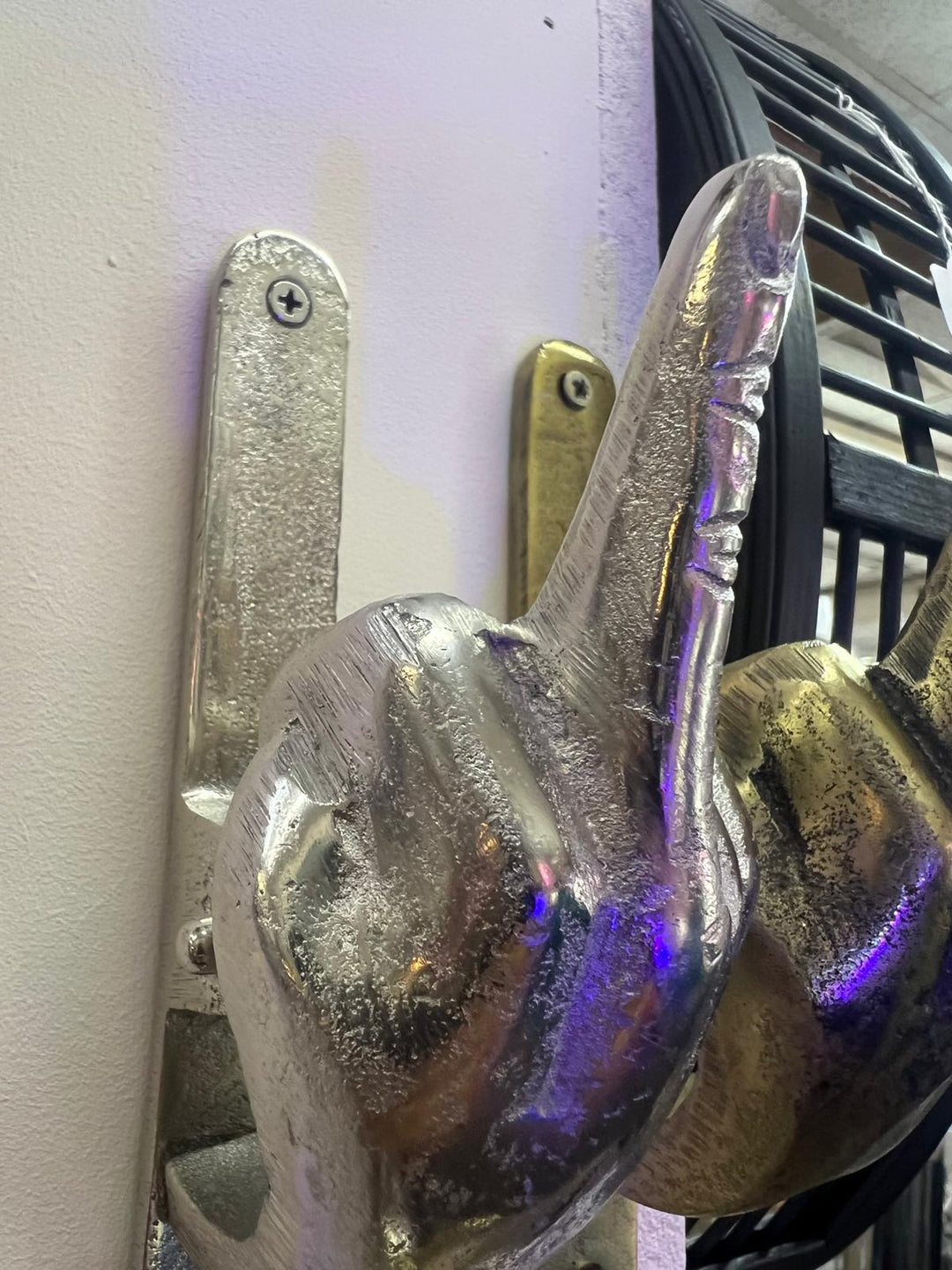 Middle finger hand Raw Nickel door metal knocker