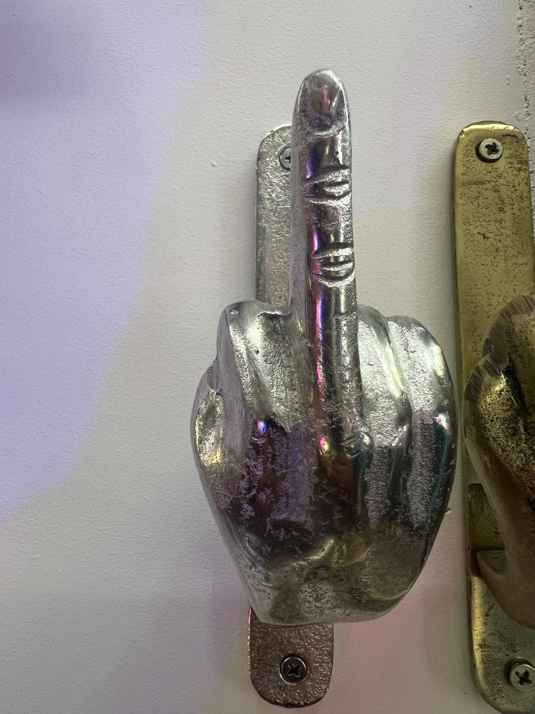 Middle finger hand Raw Nickel door metal knocker