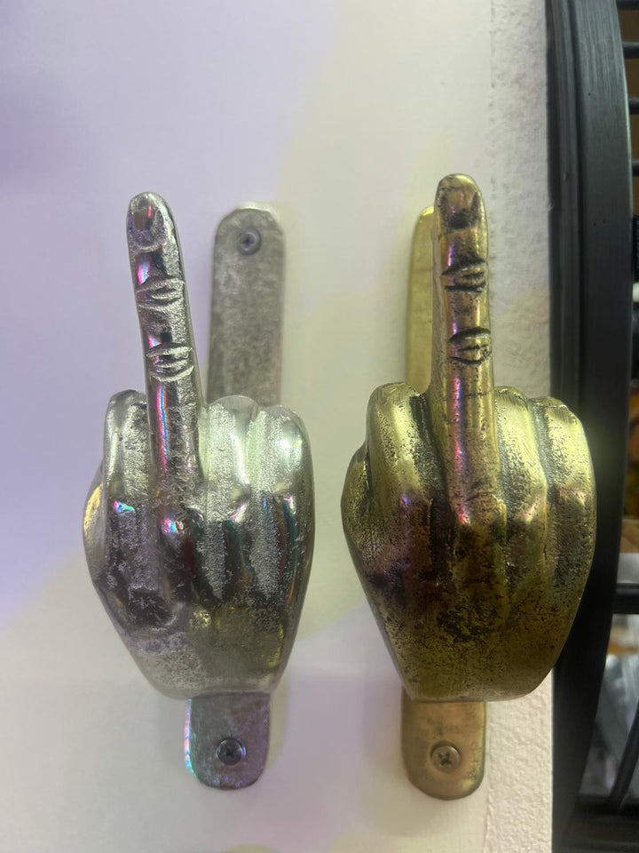Middle finger hand Raw Nickel door metal knocker
