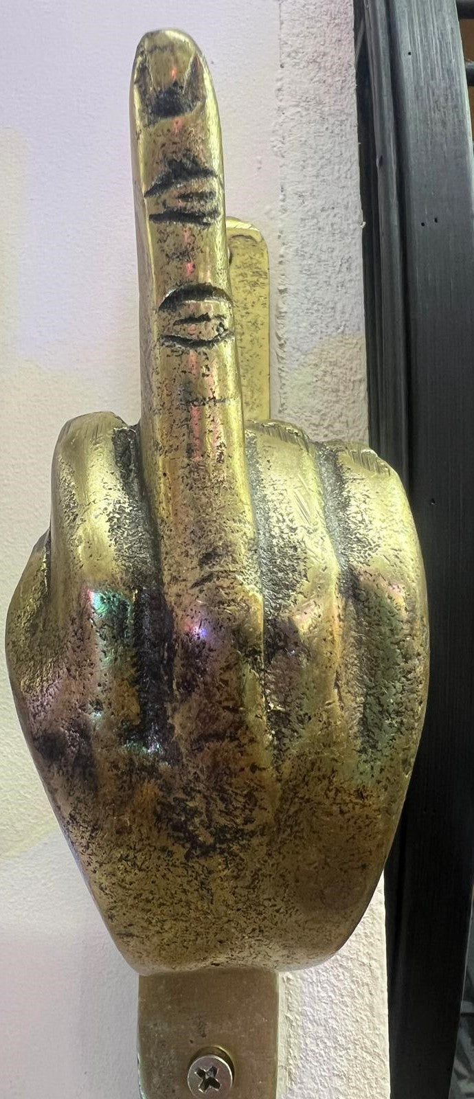 Middle finger hand Raw Nickel door metal knocker