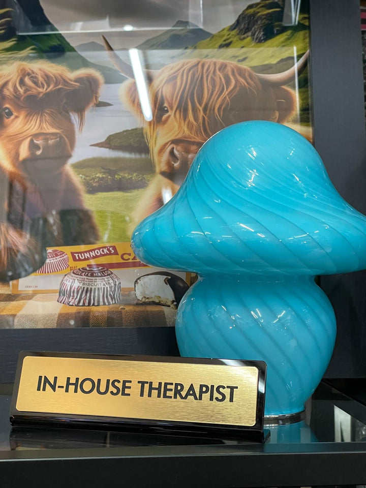 Black & gold In-House Therapist funny desk plate