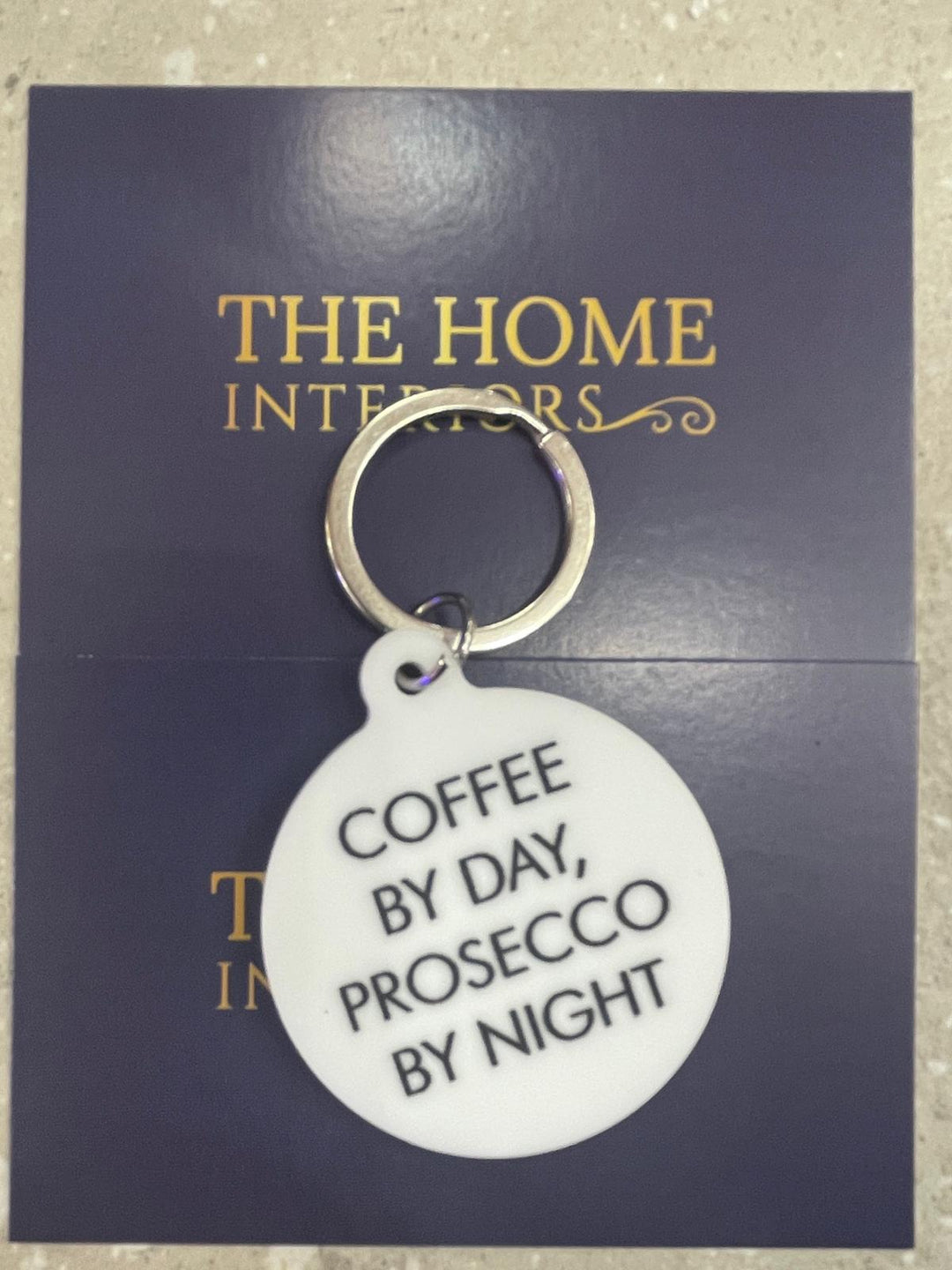 Coffee by day, Prosecco by night white keychain