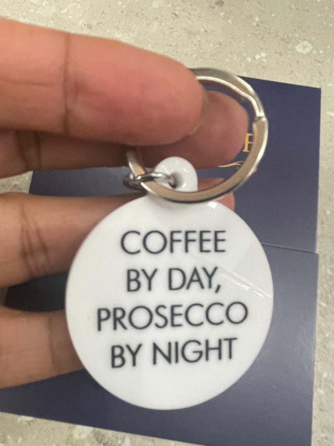 Coffee by day, Prosecco by night white keychain