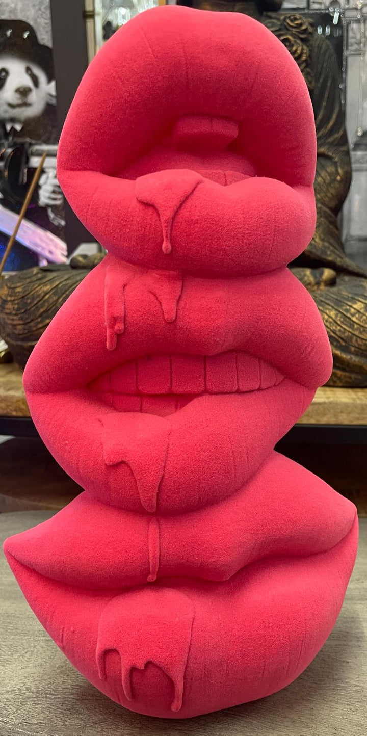 Pink lips dripping art funky totem free standing Ornament