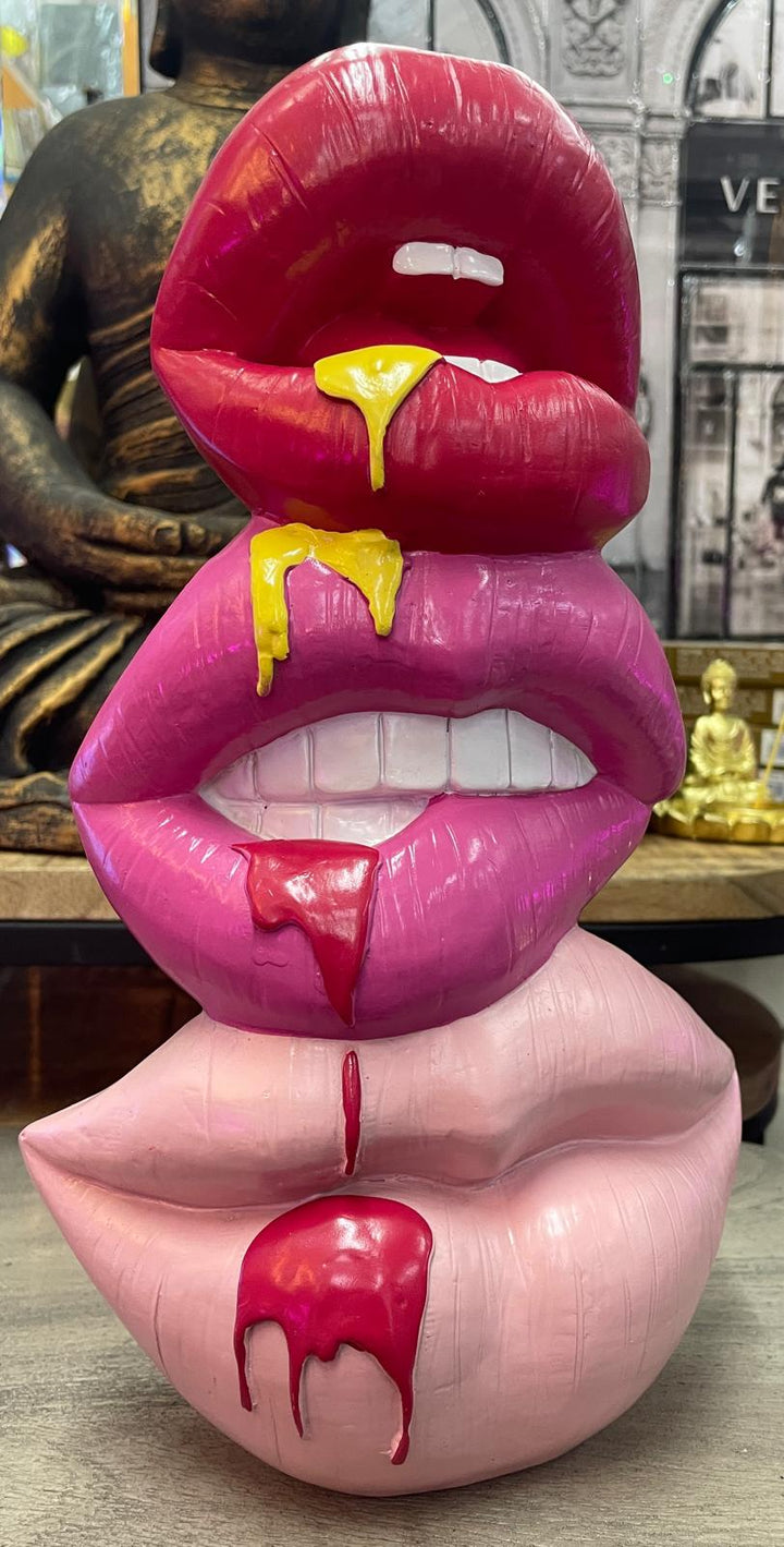 Pink lips dripping art funky totem free standing Ornament