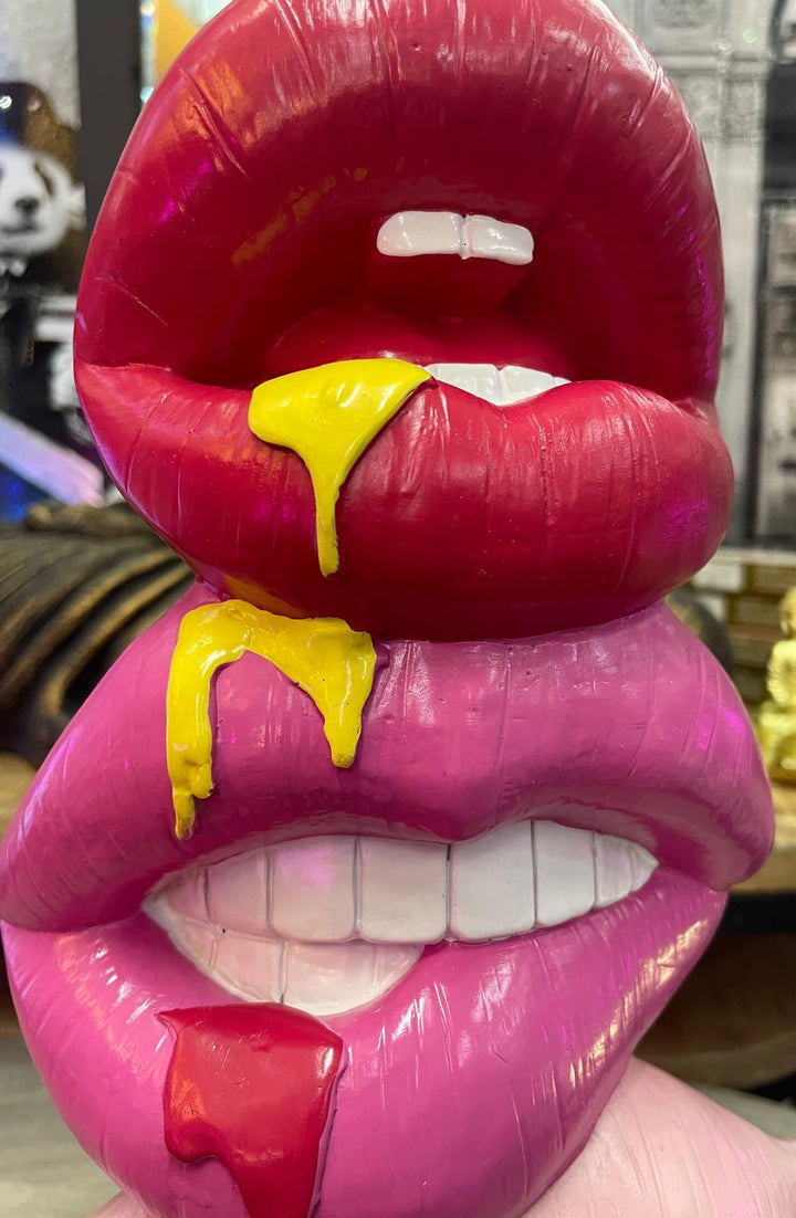 Pink lips dripping art funky totem free standing Ornament