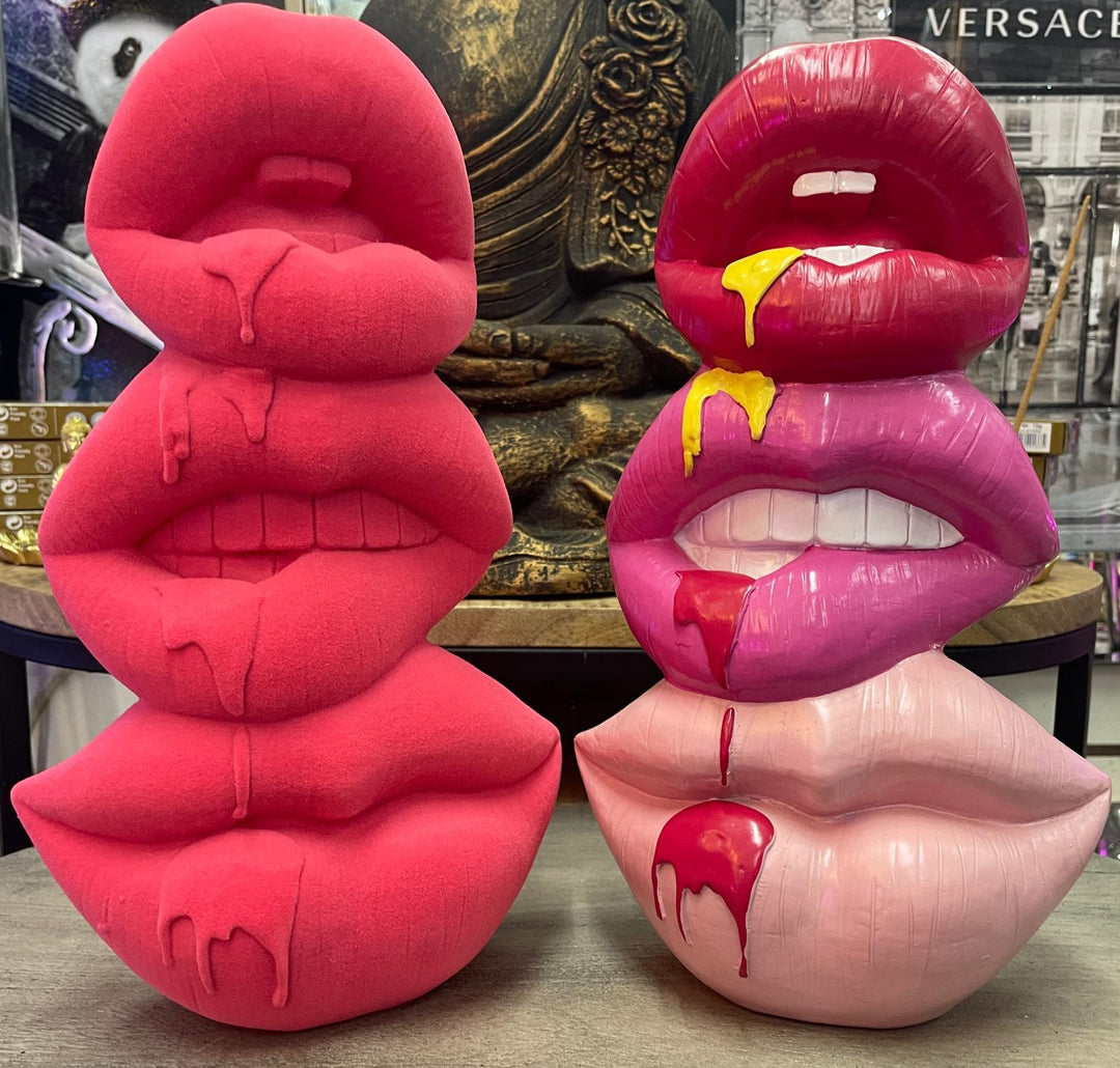 Pink lips dripping art funky totem free standing Ornament