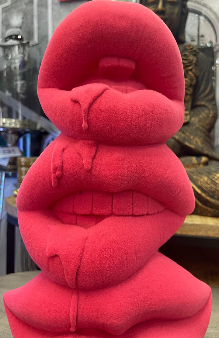 Pink lips dripping art funky totem free standing Ornament