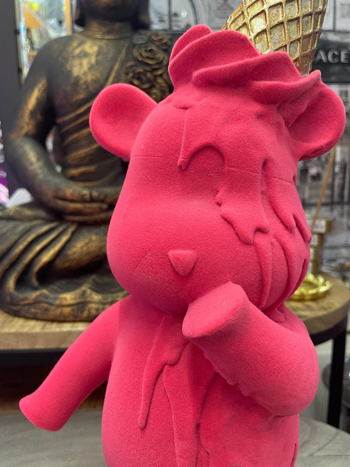 Hot Pink Bear resin ice cream cone standing decorative ornament