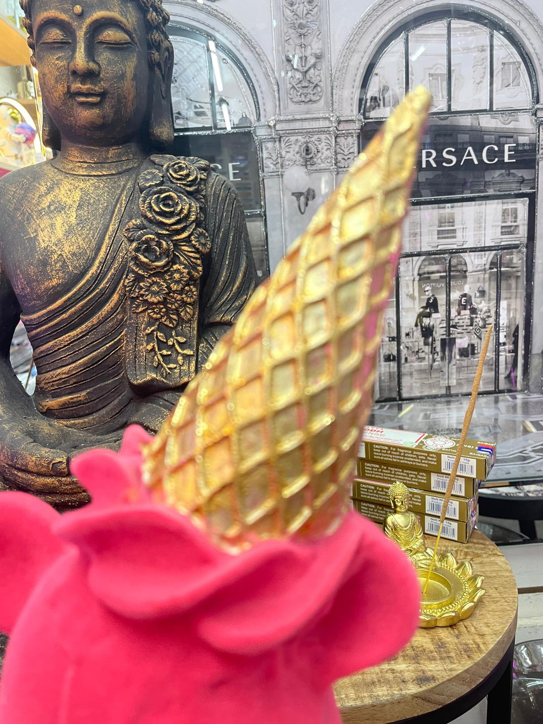 Hot Pink Bear resin ice cream cone standing decorative ornament