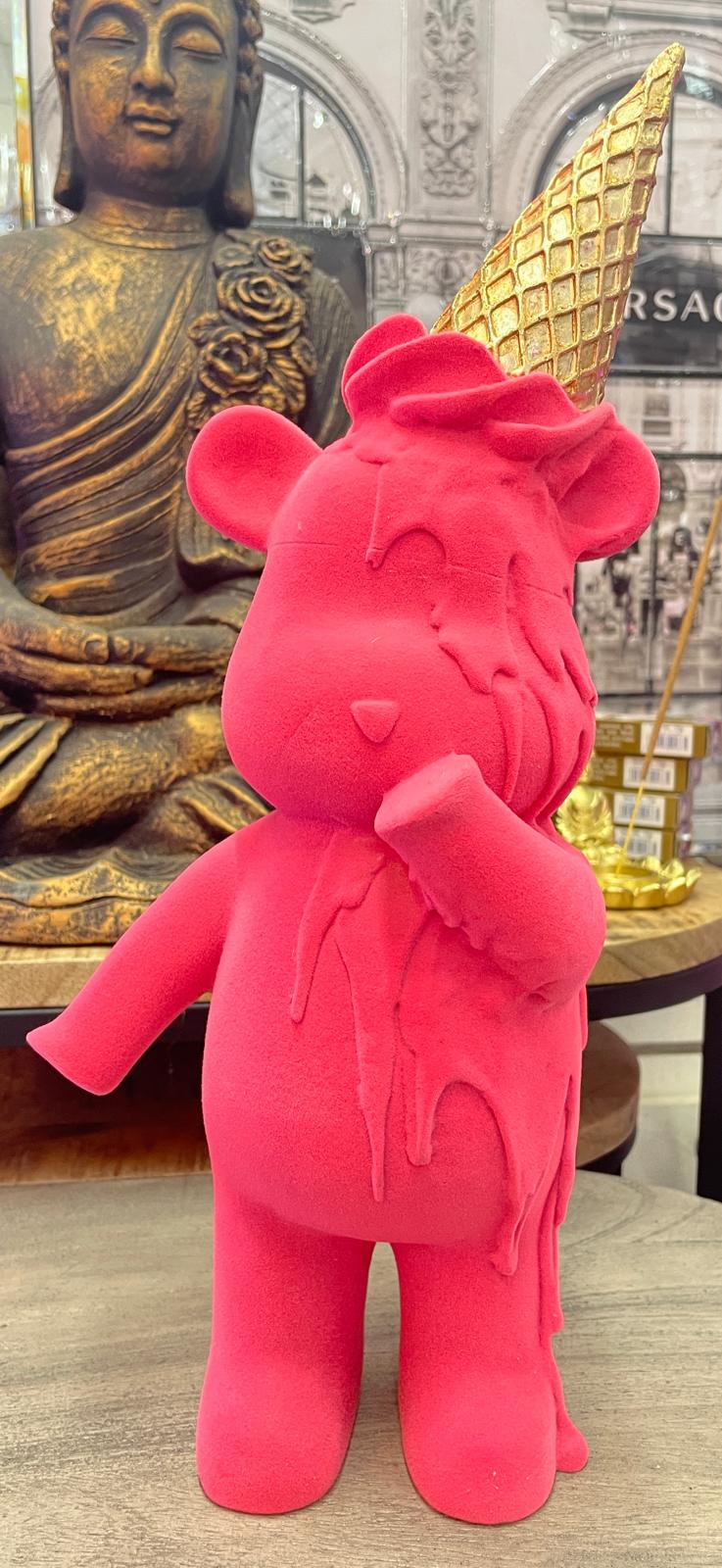 Hot Pink Bear resin ice cream cone standing decorative ornament