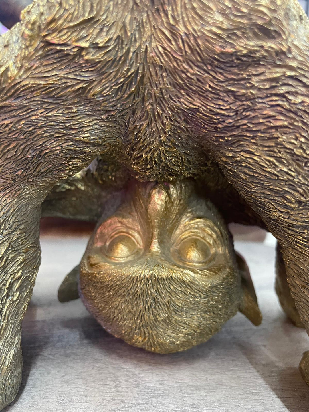 Clean plums cheeky monkey brushed gold bending down decorative ornament